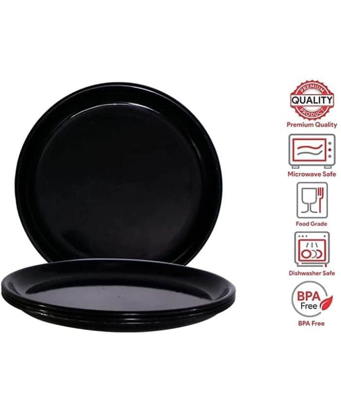 Everbuy® Polypropylene Dinner Plates Set of 6, Glossy Black Unbreakable Plates (Black, 11 inches) - Image 2