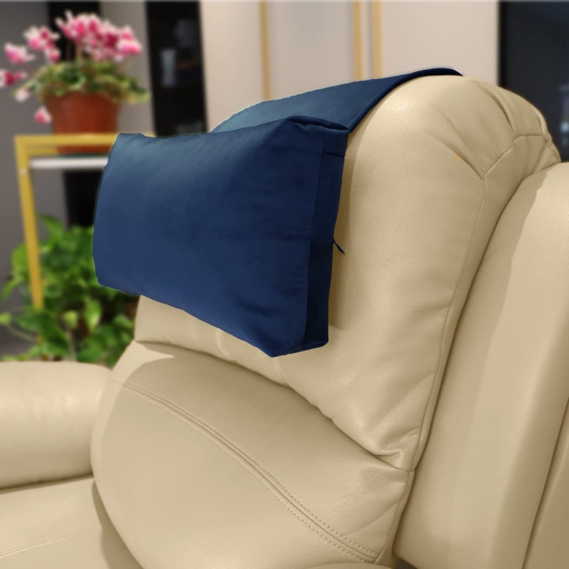 AmazeCov Adjustable Headrest Pillow for Recliners and Armchairs  NonSlip Velvet Cushion for Neck Support and Pain Relief Navy