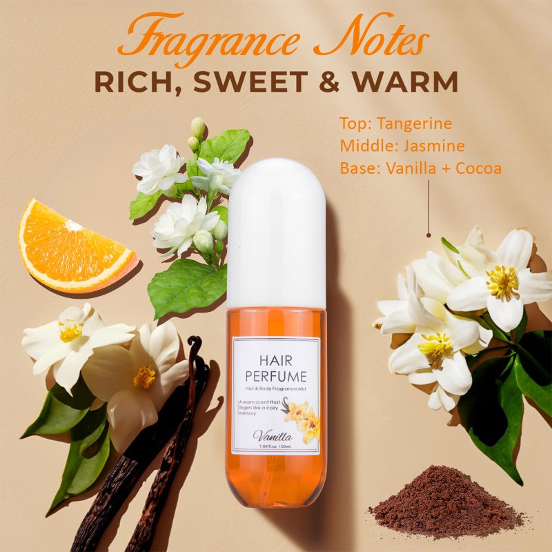 Msktasy بخاخ عطر الفانيليا للشعر والجسم، عطور الفيرومونات للنساء، رذاذ عطر يدوم طويلاً، للتحكم في التجاعيد وزيادة اللمعان، رذاذ مغذي لإصلاح الشعر، للاستخدام اليومي، خالي من الكحول، 1.7 أونصة حجم السفر - Image 4
