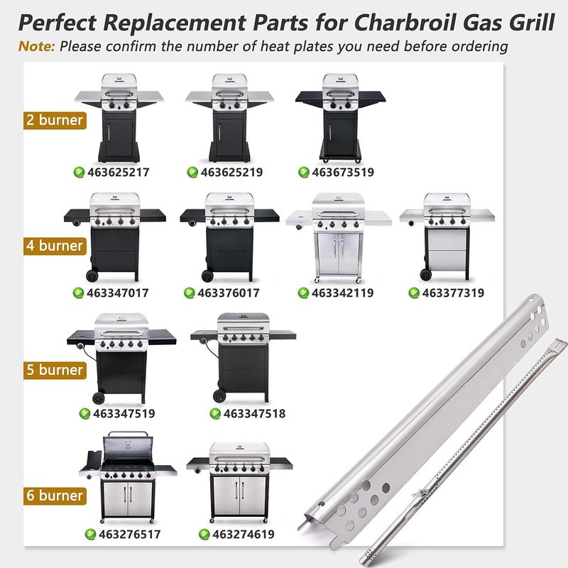 Criditpid Grill Replacement Parts for Charbroil Performance 6 Burner 463276517 463238218 463276617 463244819 463274419, 5 Burner 463347519 for Grill Heat Plates, Burner, Crossover Tube & Igniter. - Image 2