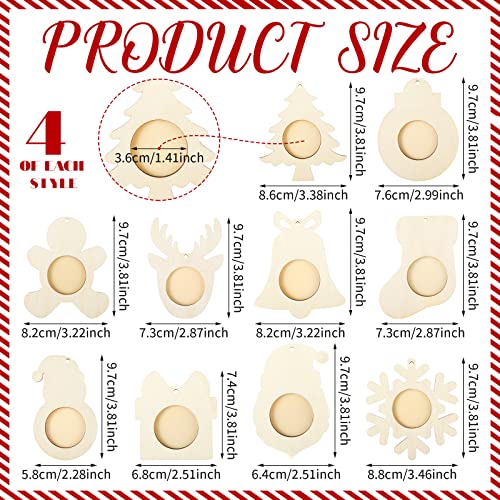 Lauwell 40 Pcs DIY Christmas Picture Frame Ornaments Unfinished Wooden Mini Photo Frames Christmas Tree Hanging Ornaments DIY Xmas Picture Decor for Painting Craft Supplies Decorations - Image 2
