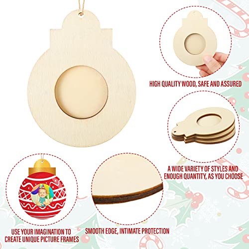 Lauwell 40 Pcs DIY Christmas Picture Frame Ornaments Unfinished Wooden Mini Photo Frames Christmas Tree Hanging Ornaments DIY Xmas Picture Decor for Painting Craft Supplies Decorations - Image 3