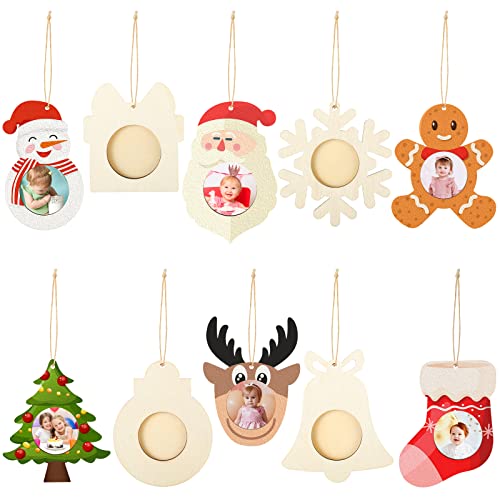 Lauwell 40 Pcs DIY Christmas Picture Frame Ornaments Unfinished Wooden Mini Photo Frames Christmas Tree Hanging Ornaments DIY Xmas Picture Decor for Painting Craft Supplies Decorations - Image 1