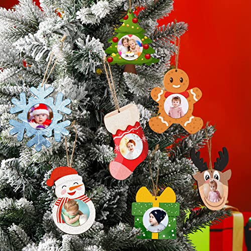 Lauwell 40 Pcs DIY Christmas Picture Frame Ornaments Unfinished Wooden Mini Photo Frames Christmas Tree Hanging Ornaments DIY Xmas Picture Decor for Painting Craft Supplies Decorations - Image 4