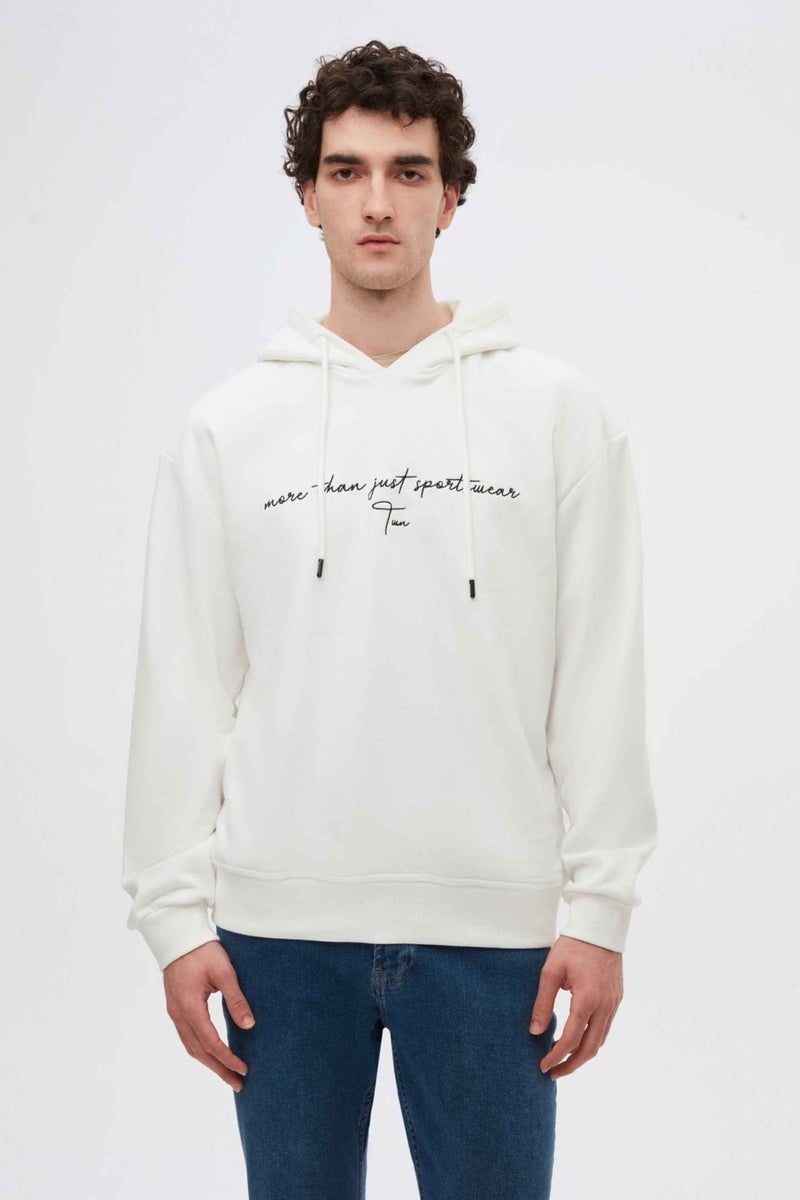 twn Relaxed Fit Ecru Embroidered 3 Thread Hooded Sweatshirt  - Image 1