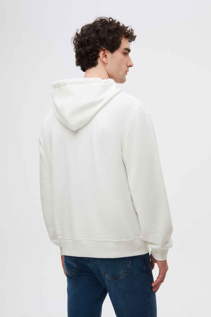 twn Relaxed Fit Ecru Embroidered 3 Thread Hooded Sweatshirt  - Image 3