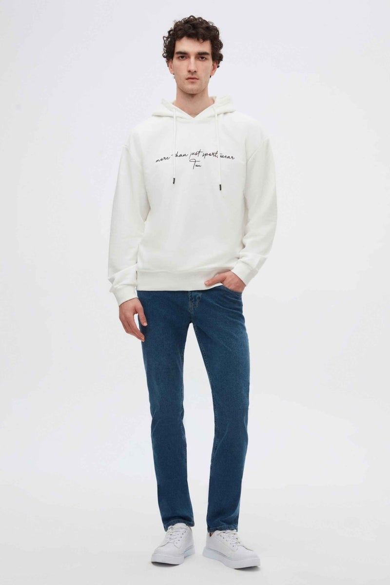 twn Relaxed Fit Ecru Embroidered 3 Thread Hooded Sweatshirt  - Image 4