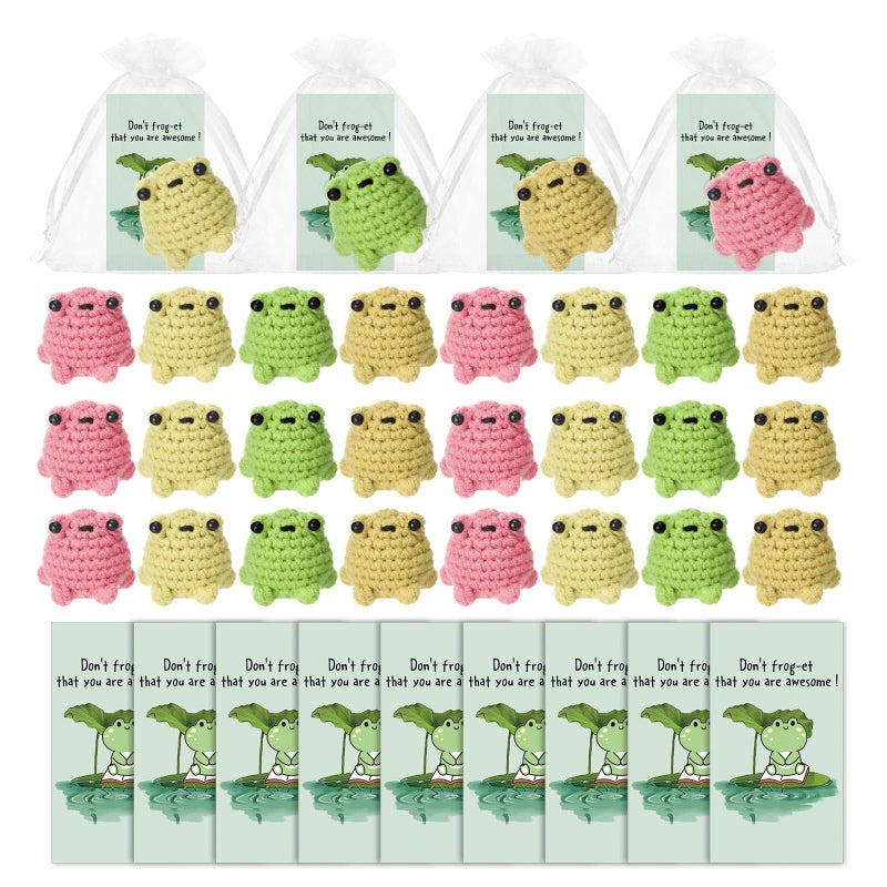 Simgoing 20 Sets Inspirational Frog Crochet Gifts Bulk Employee Appreciation Valentines Exchange Gifts Positive Self Care Handmade Crochet Frog Collectible Desk Decor for Office Staff Coworker Teacher - Image 1