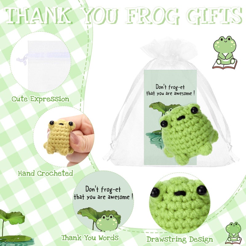 Simgoing 20 Sets Inspirational Frog Crochet Gifts Bulk Employee Appreciation Valentines Exchange Gifts Positive Self Care Handmade Crochet Frog Collectible Desk Decor for Office Staff Coworker Teacher - Image 3