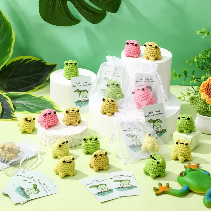 Simgoing 20 Sets Inspirational Frog Crochet Gifts Bulk Employee Appreciation Valentines Exchange Gifts Positive Self Care Handmade Crochet Frog Collectible Desk Decor for Office Staff Coworker Teacher - Image 4