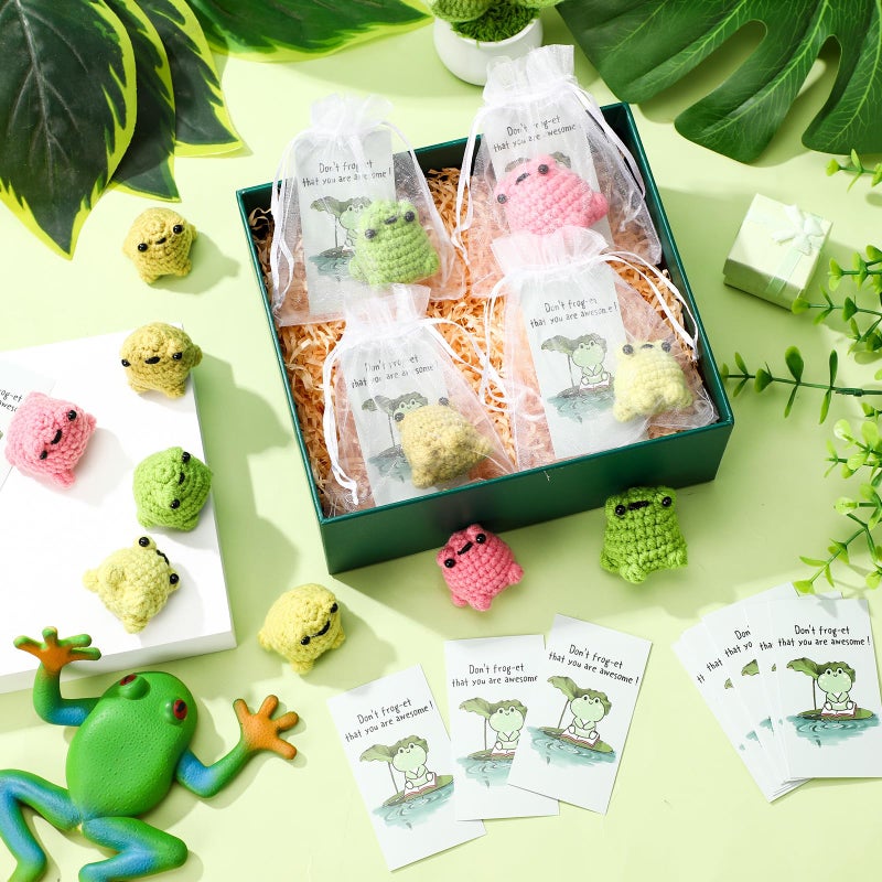 Simgoing 20 Sets Inspirational Frog Crochet Gifts Bulk Employee Appreciation Valentines Exchange Gifts Positive Self Care Handmade Crochet Frog Collectible Desk Decor for Office Staff Coworker Teacher - Image 5