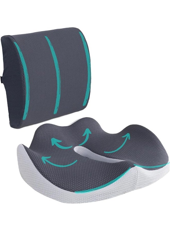 Orthopaedic Ergonomic Cushion Set - Lumbar Back Support & Coccyx Pressure Relief - Viscoelastic for Office & Gaming Chair - Image 1