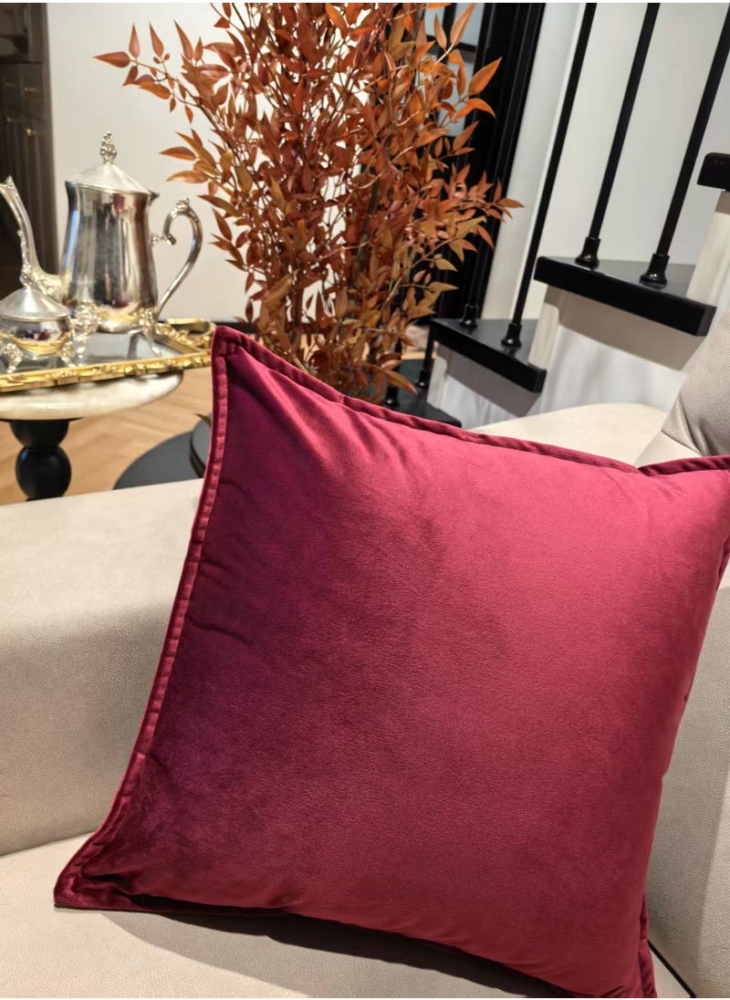 Generic Pack of 2, Red Velvet Square Throw Pillow Cover Cushion Covers Pillowcase, Home Decorations for Sofa Couch Bed Chair 18x18 Inch(45x45 cm)  - Image 2