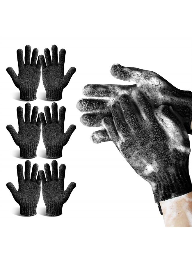 Exfoliating Shower Gloves for Bath,6 pairs Premium Nylon Body Wash Bathing Gloves for Men Women Spa, Massage and Skin Scrub, Dead Skin Cell Remover with Hanging Loop，Black, Regular size