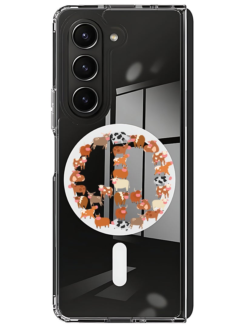 Theodor Magnetic Case for Samsung Galaxy Z Fold 5 Compatible with MagSafe Wireless Charging, Shockproof Phone Bumper Cover Cows - Image 1