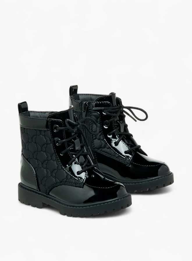 Panelled High Cut Boots with Lace-Up Closure