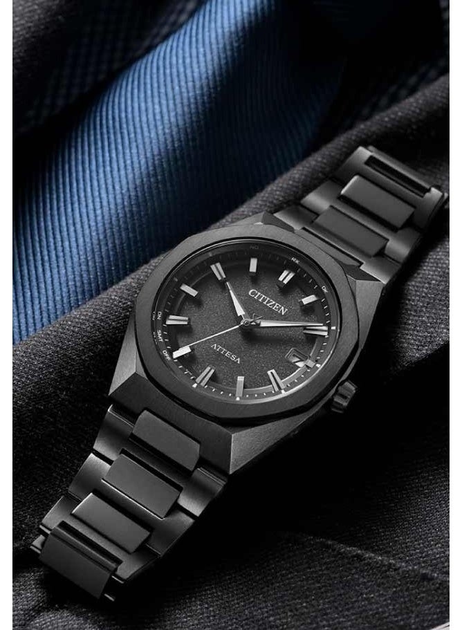 Attesa ACT Line/Black Titanium™ Series Eco-Drive Men’s Watch CB3045-61E, 39 mm Black Dial, Super Titanium Case & Bracelet, World Time, Perpetual Calendar, 100 m WR