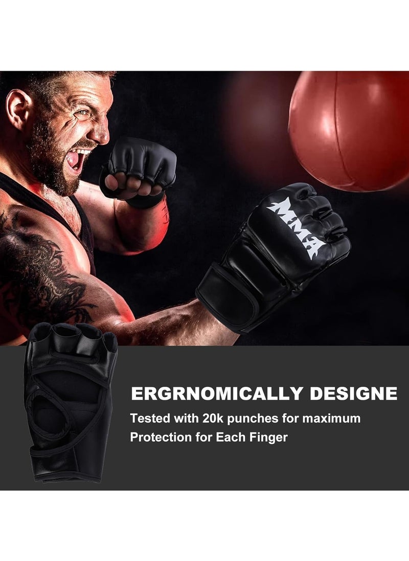 PYC MMA Gloves for Adult, Half Finger Boxing Gloves with Open Palm and Widened Velcro, PU Leather Training Gloves for Sanda, Kickboxing, Punching Bag, Muay Thai, Combat Sports.  - Image 5