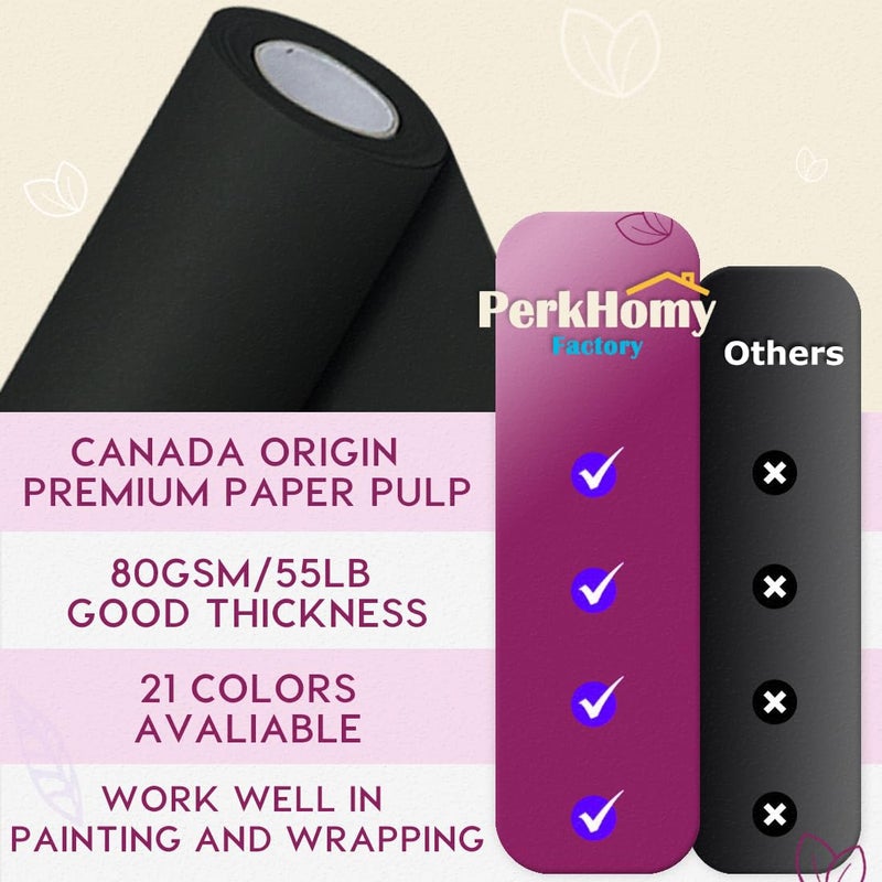 PH PERKHOMY PerkHomy Black Wrapping Paper Roll Kraft Paper for Gift Bulletin Board Craft Art Bouquet Flower Packing Moving Shipping Floor Covering Table (Black, 17.5" x 80') - Image 3