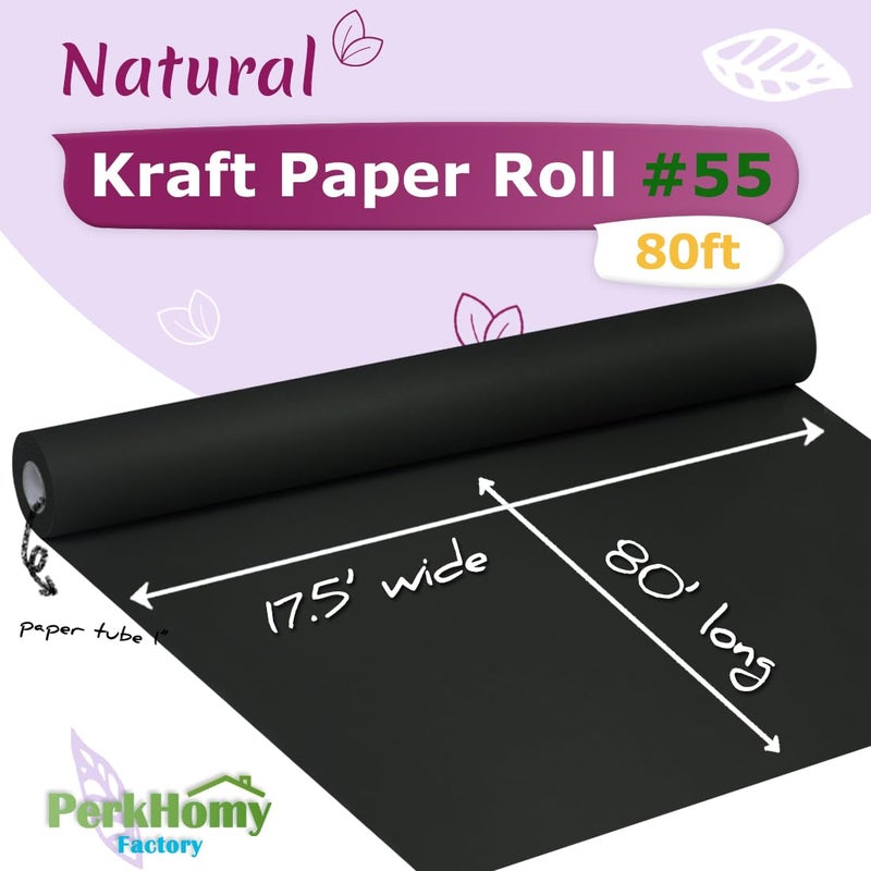 PH PERKHOMY PerkHomy Black Wrapping Paper Roll Kraft Paper for Gift Bulletin Board Craft Art Bouquet Flower Packing Moving Shipping Floor Covering Table (Black, 17.5" x 80') - Image 2