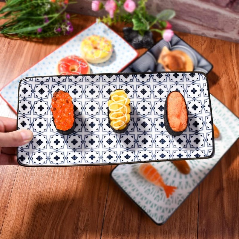 BOSILI Japanese Sushi Plate Set of 4 Long Rectangle Appetizer Plates Serving Trays for Desserts Dumplings Sushi and Chicken Wings Microwave and Dishwasher Safe - Image 4