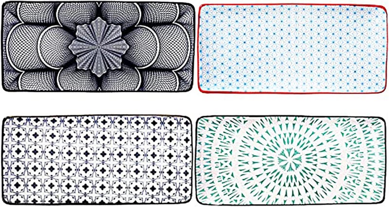 BOSILI Japanese Sushi Plate Set of 4 Long Rectangle Appetizer Plates Serving Trays for Desserts Dumplings Sushi and Chicken Wings Microwave and Dishwasher Safe - Image 1