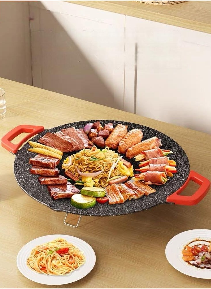 Generic Maifan Stone Korean-Style Round Grill Pan – Multi-Functional Non-Stick Electric BBQ Plate for Home Use, Ideal for Grilling Meat, Fish, Pancakes, and More. Versatile Electric Hot Pot & Griddle Combo for Roasting, Frying, and Barbecue.  - Image 5