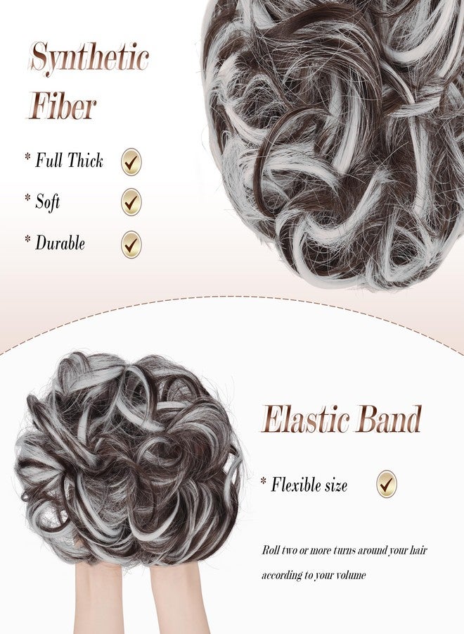 FESHFEN Large Messy Bun Hair Piece - Wavy Synthetic Chignon Scrunchies Elastic Ponytail Hair Extensions Thick Hairpieces for Women, Brown Gray Mix 1.94oz - Image 4