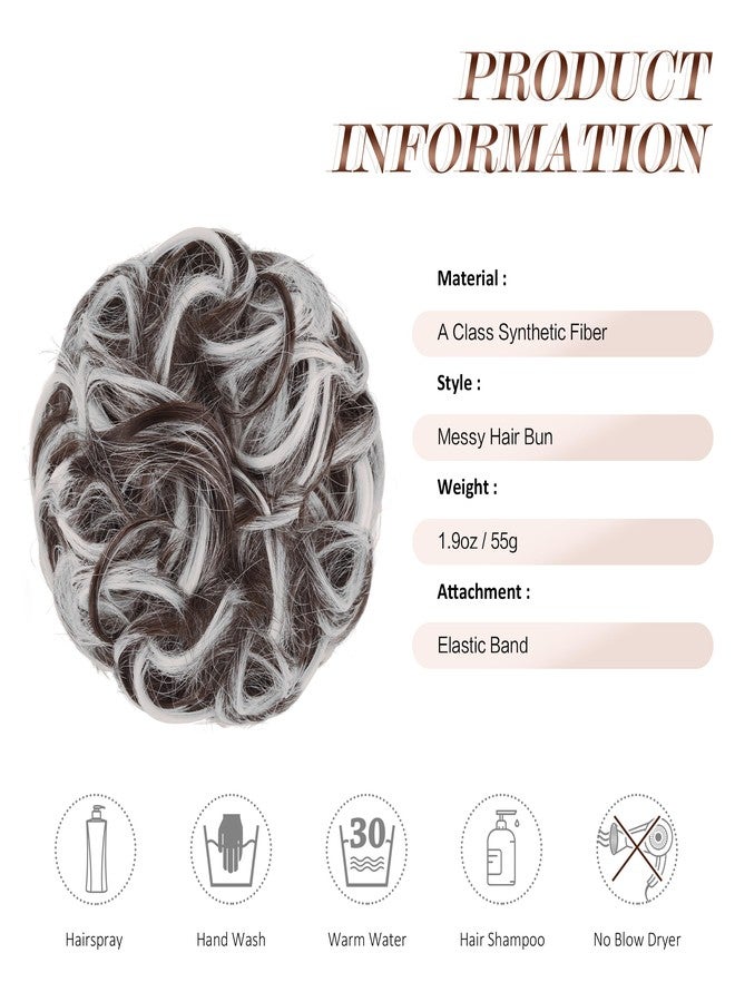 FESHFEN Large Messy Bun Hair Piece - Wavy Synthetic Chignon Scrunchies Elastic Ponytail Hair Extensions Thick Hairpieces for Women, Brown Gray Mix 1.94oz - Image 5