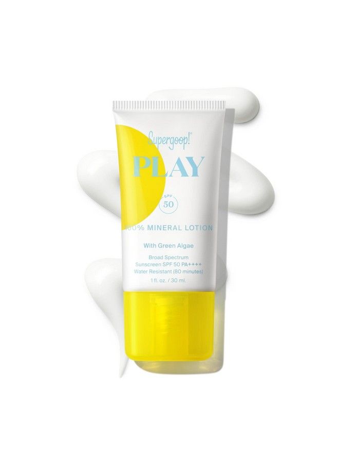 Supergoop! لوشن بلاي 100% معدني، 1 أونصة، عامل حماية من الشمس واسع الطيف 50، للوجه والجسم، خفيف الوزن، سريع الامتصاص ومقاوم للماء، يحتوي على الطحالب الخضراء - Image 2