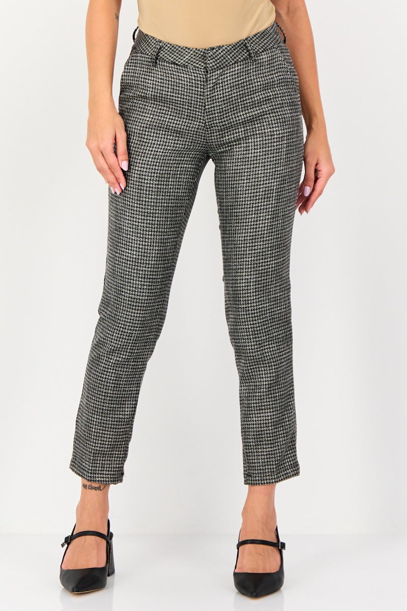 Reiko Women Cigarette Fit Houndstooth Print Dress Pants, Multicolor - Image 1