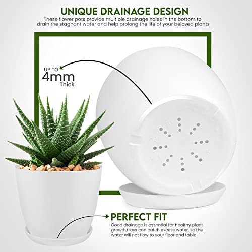 Utopia Home Plant Pots Indoor with Drainage Holes – Set of 5 White Plastic Flower Pots (7/6.6/6/5.3/4.8 Inch) – Modern Planters for Indoor Plants, Room & Office Décor, Great Stocking Stuffers - Image 3