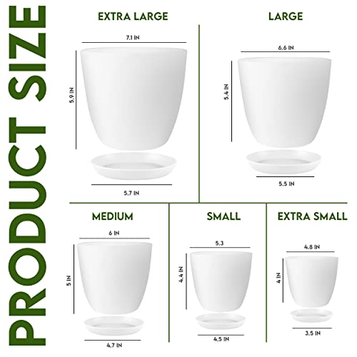 Utopia Home Plant Pots Indoor with Drainage Holes – Set of 5 White Plastic Flower Pots (7/6.6/6/5.3/4.8 Inch) – Modern Planters for Indoor Plants, Room & Office Décor, Great Stocking Stuffers - Image 2