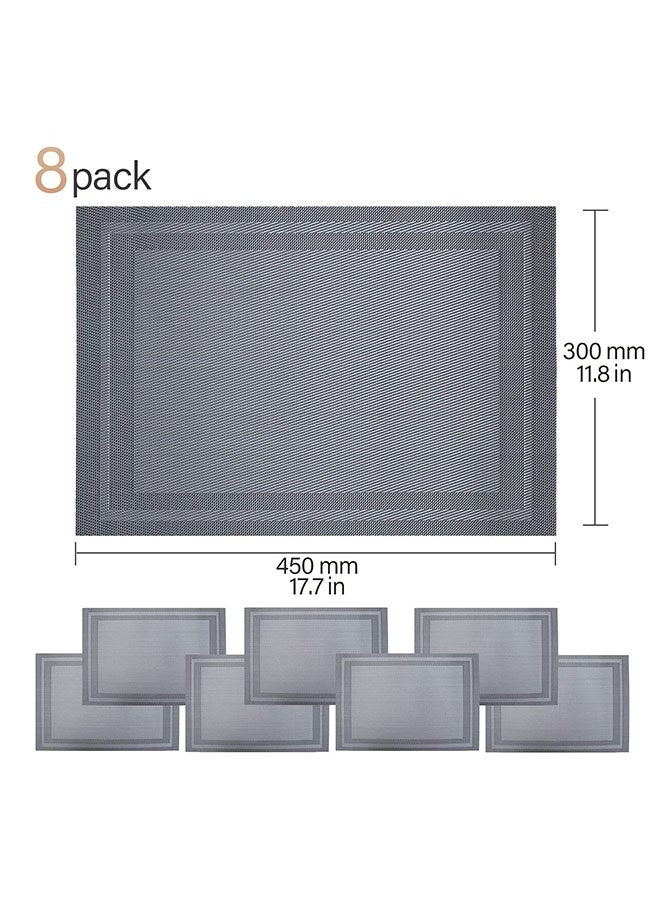 Arabest Set of 8 Placemats, Non-Slip Crossweave Woven Vinyl Insulation Placemat Washable Table Mats 45x30cm (Grey) - Image 5