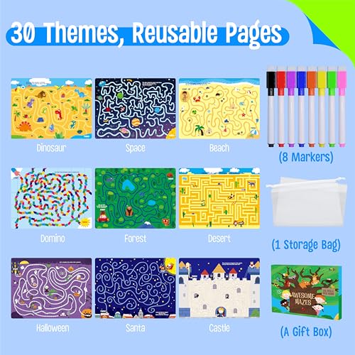 SpriteGru Dry Erase Mazes Game Pad 30 Mazes Reusable Erasable Book Fun Brain Challenge Games Interesting Educational Toy and Learning Tool for Road Trip Airplane Travel - Image 5