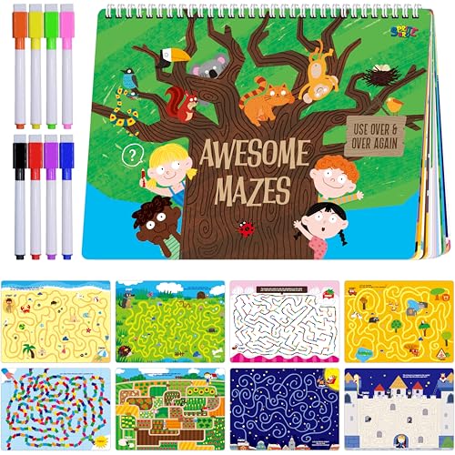 SpriteGru Dry Erase Mazes Game Pad 30 Mazes Reusable Erasable Book Fun Brain Challenge Games Interesting Educational Toy and Learning Tool for Road Trip Airplane Travel - Image 1