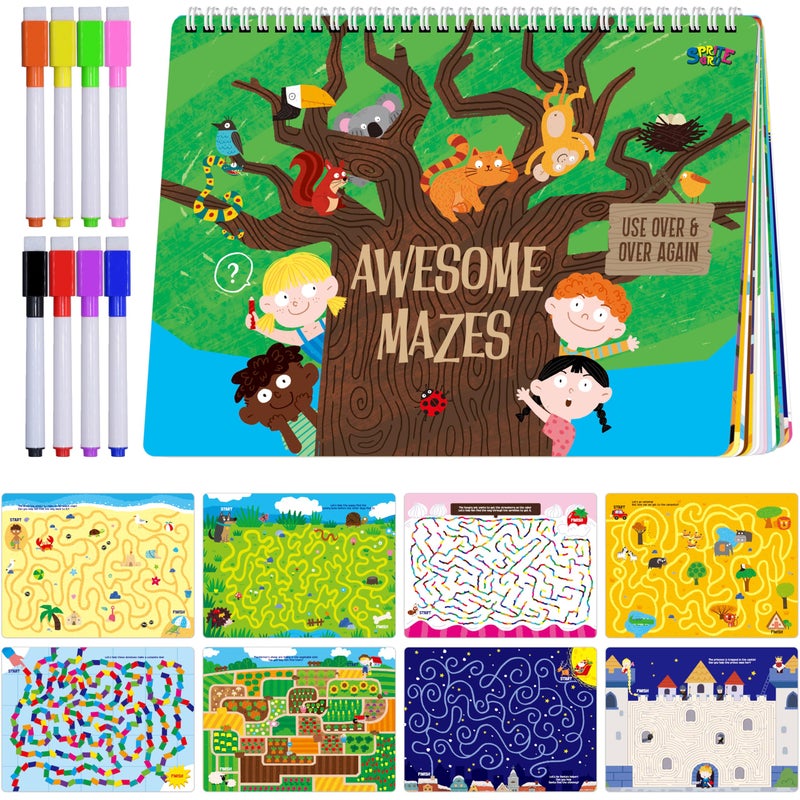 SpriteGru Dry Erase Mazes Game Pad 30 Mazes Reusable Erasable Book Fun Brain Challenge Games Interesting Educational Toy and Learning Tool for Road Trip Airplane Travel - Image 3