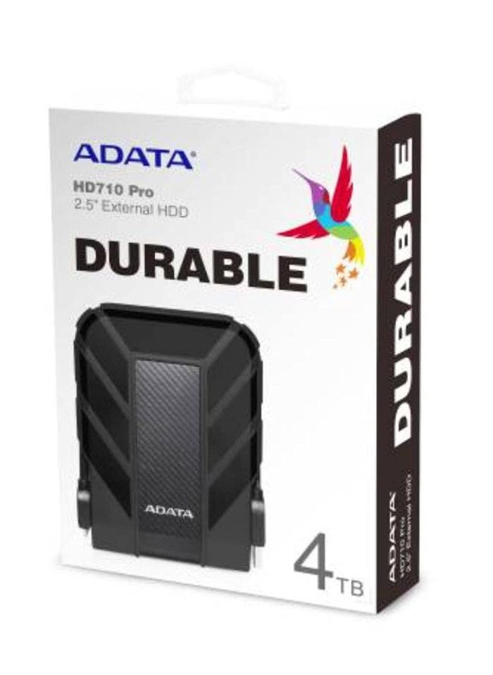 ADATA - HD710 Pro DURABLE 4TB External HDD | Fast Data Anti-Shock Hard Drive | Compatible with PS5 XBOX | Shockproof Waterproof | Black - Image 1