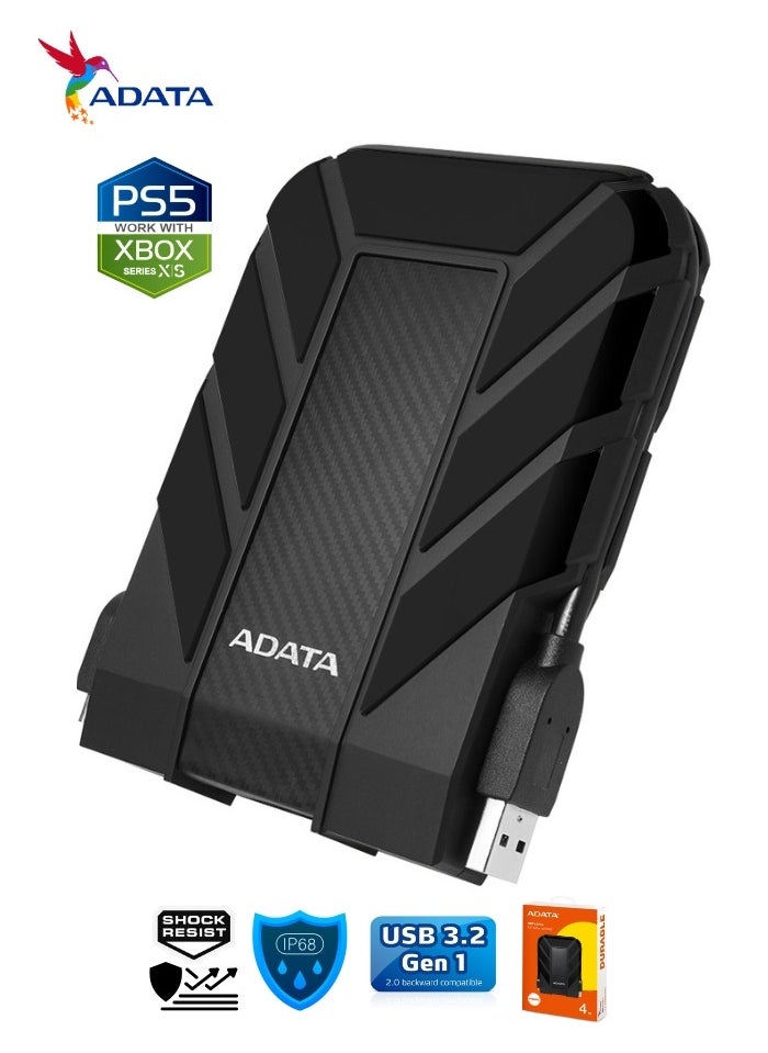 ADATA - HD710 Pro DURABLE 4TB External HDD | Fast Data Anti-Shock Hard Drive | Compatible with PS5 XBOX | Shockproof Waterproof | Black - Image 1