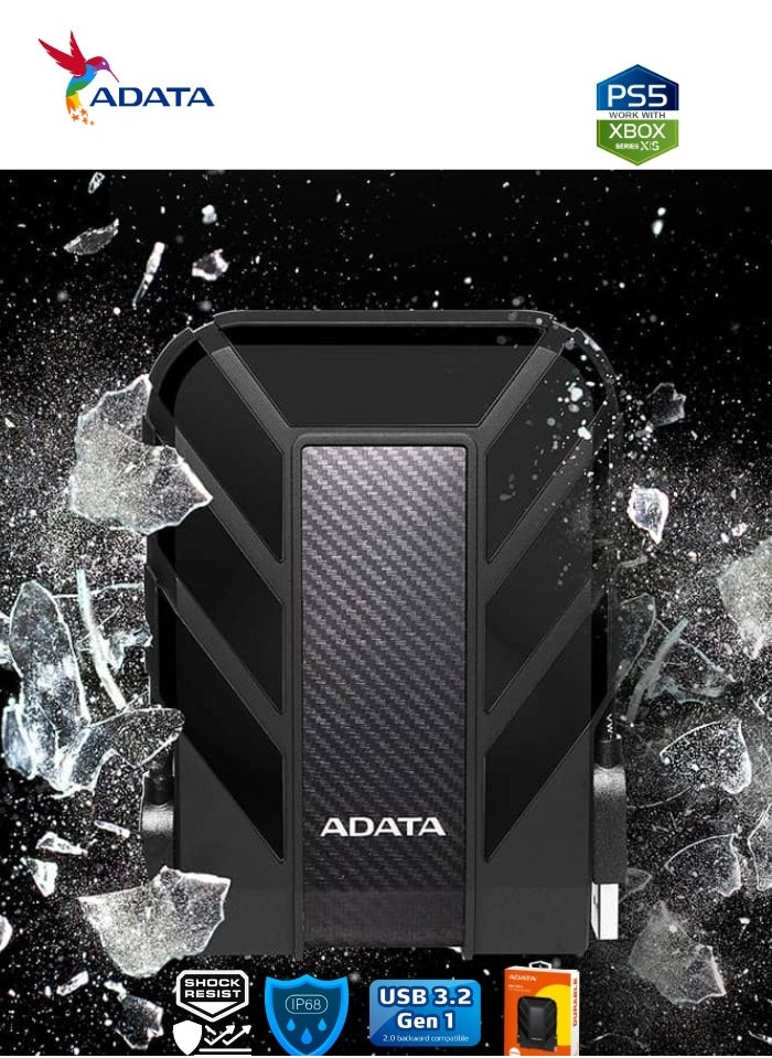 ADATA - HD710 Pro DURABLE 4TB External HDD | Fast Data Anti-Shock Hard Drive | Compatible with PS5 XBOX | Shockproof Waterproof | Black - Image 1
