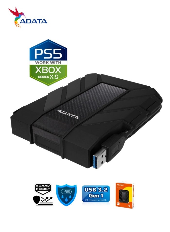 ADATA - HD710 Pro DURABLE 4TB External HDD | Fast Data Anti-Shock Hard Drive | Compatible with PS5 XBOX | Shockproof Waterproof | Black - Image 1