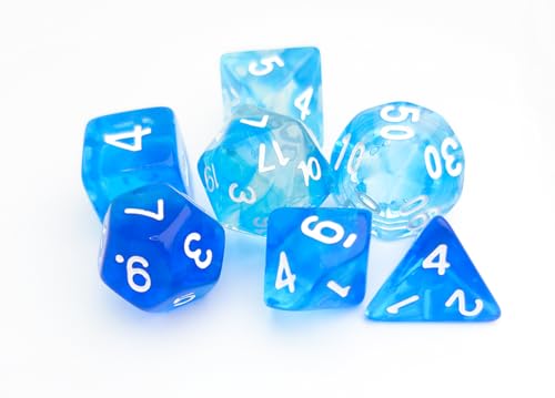 VVPESCA Blue DND Dice Set of 7 Pcs Transparent Polyhedral Dice Set for DD Dungeons and Dragons Role Playing Games COC MTG TTRPGs Accessories D20 System Games Clear BlueWhite - Image 5