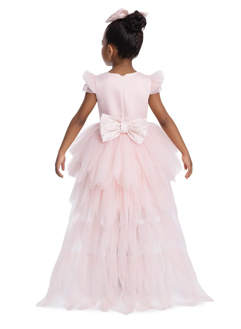 VIA BAMBINO Pink High-Low Tiered Gown