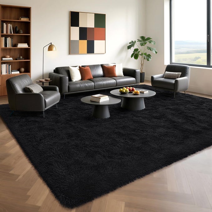 BLACK RUGS FOR LIVING ROOM 5X8 AREA RUGS FOR BEDROOM FLUFFY FURRY RUG FOR KIDS ROOM LARGE SHAGGY RUG FOR TEEN BOYS GIRLS ROOM BIG FUZZY CARPET FOR DORM HOME DECOR