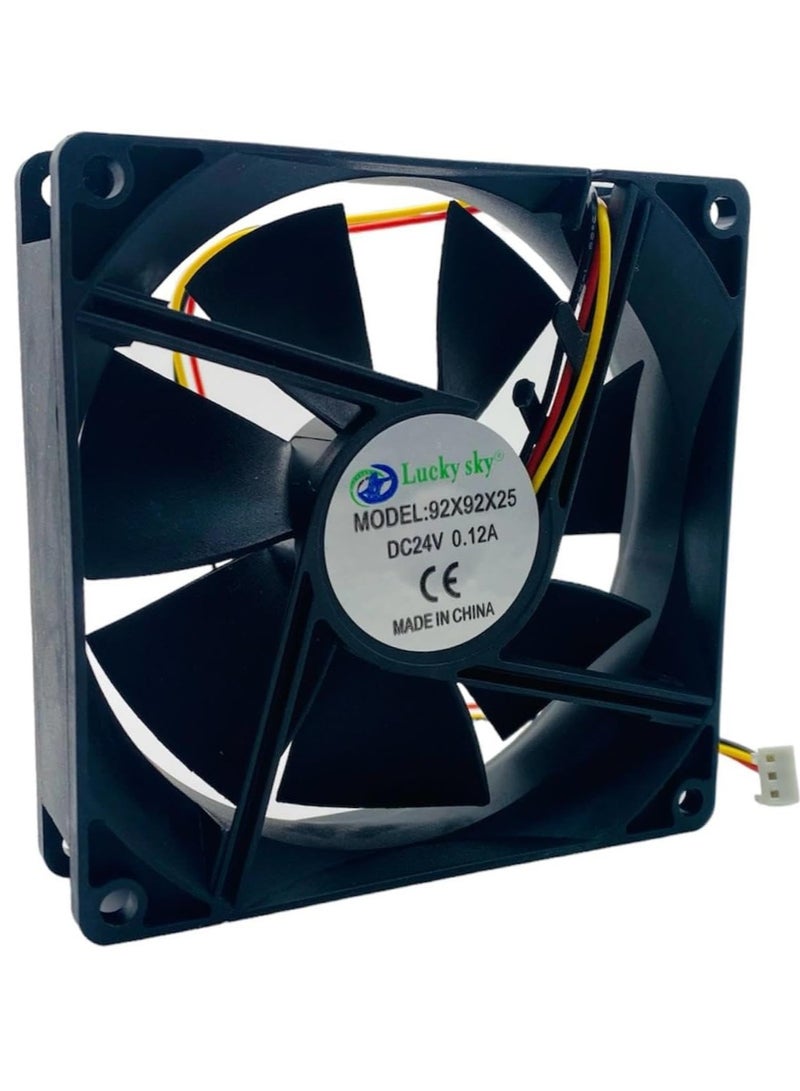 Lucky Sky 92mm Fan DC 24V Computer Fan (92X92X25MM)24V 92mm x 92mm x 25mm 3-Pin High Performance Cooling Fan. - Image 1