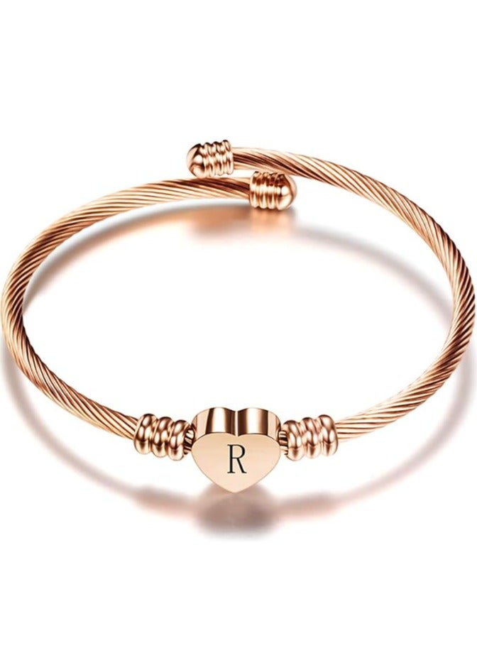 DAMCONME 18K Gold Plated Bracelets,Rose Gold Heart Initial Letter Bracelets,A-Z Initial Charm Bracelet , Dainty Bracelet Jewelry Gift For Girl Women Couples Friends Wife  - Image 1