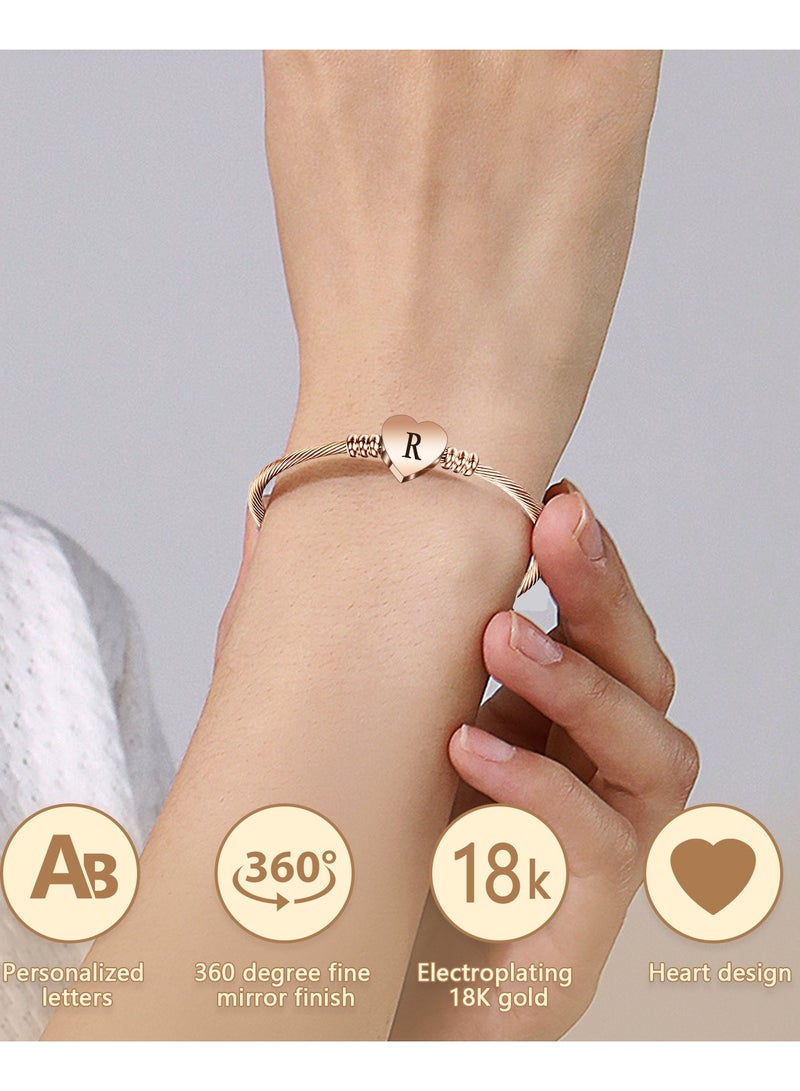 DAMCONME 18K Gold Plated Bracelets,Rose Gold Heart Initial Letter Bracelets,A-Z Initial Charm Bracelet , Dainty Bracelet Jewelry Gift For Girl Women Couples Friends Wife  - Image 2