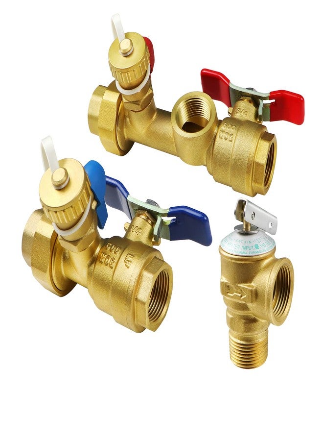 Iococee 3/4 Inch IPS Isolator Tankless Water Heater Service Valve Kit with Pressure Relief Valve, Clean Brass, 3/4 Inch Service Installation Valve for rheem,rinai,ecosmart,navien,noritz,takagi,bosch. - Image 1