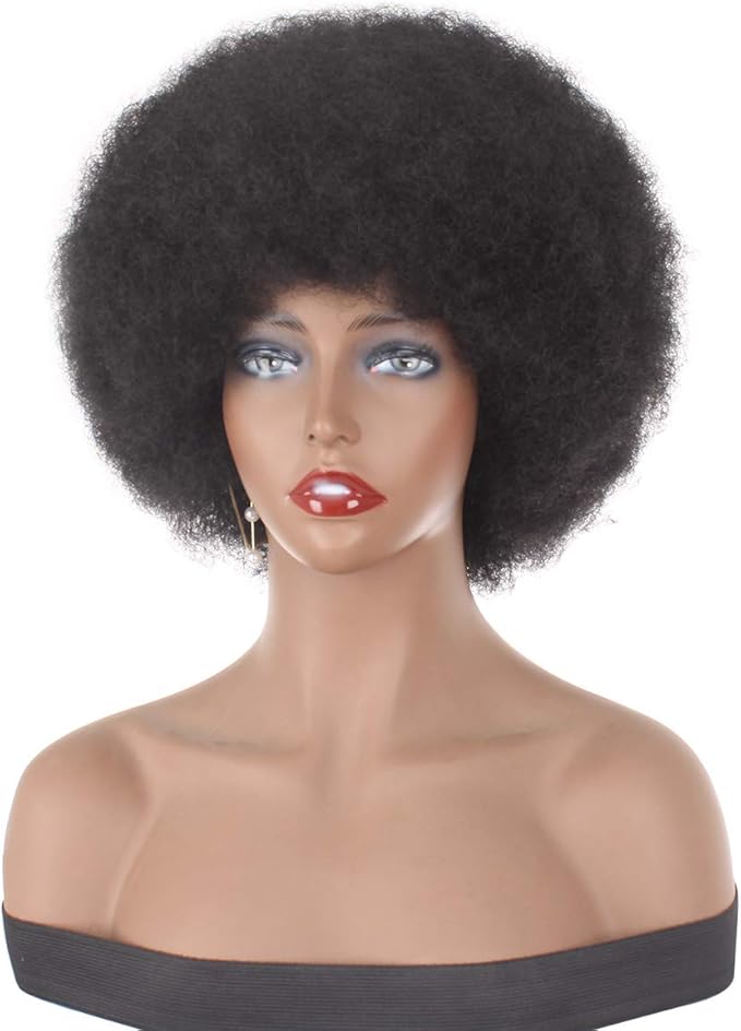 Xtrend 8 Inch Short Afro Kinky Curly Wig Black Fluffy Synthetic Hair With Soft Bouncy Curls Heat Resistant for Black Women 1B