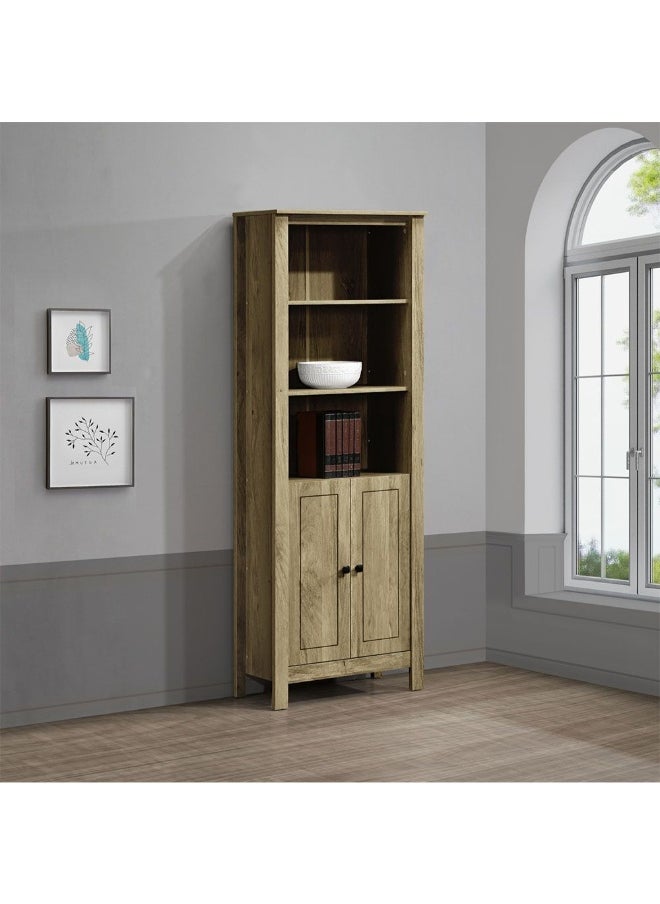 DANUBE HOME Athens 2 Door Book Case With Open Shelves Bookshelf Modern Storage Cabinet Stylish Bookcase For Living Room Bedroom Home office â€“ Light Oak  - Image 1